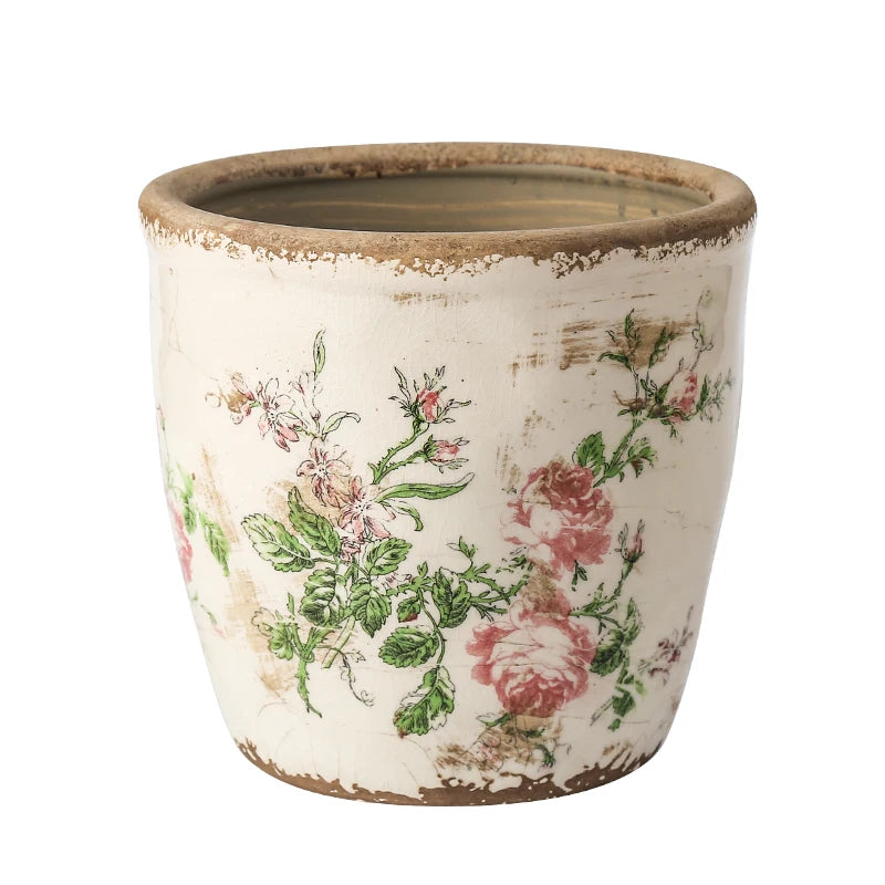 French Retro Vintage Pink Rose Ceramic Flower Pots Horticultural Flowers Green Plants Hydroponic Decorations
