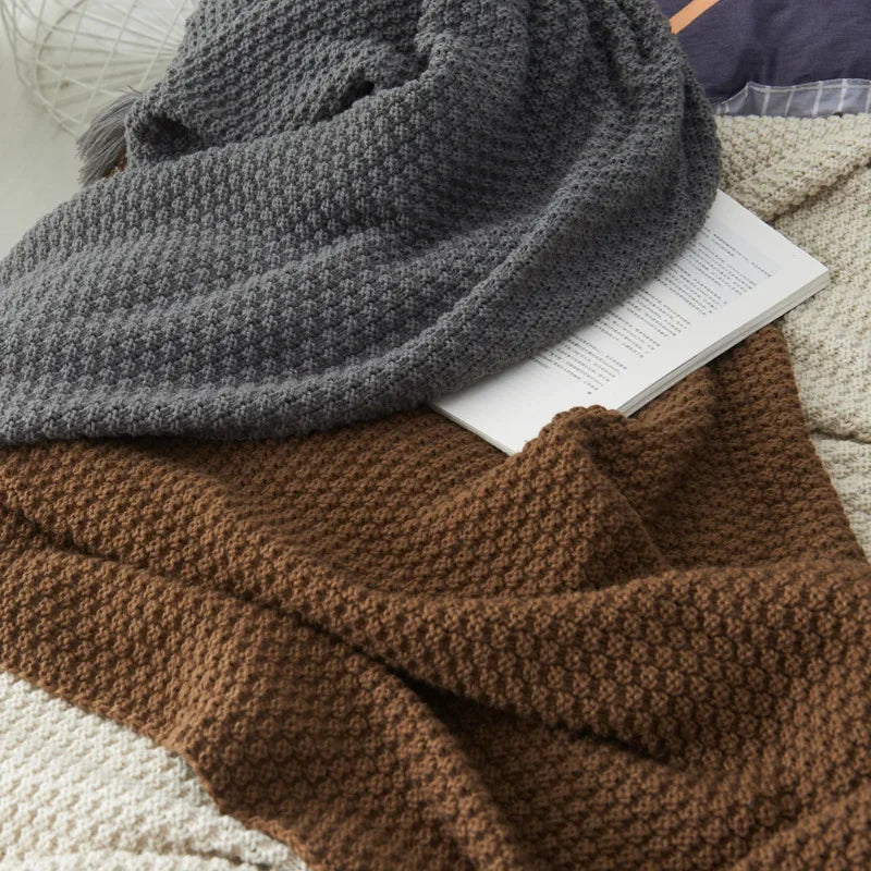 Solid Color Wool Knit Blanket with Tassel, Super Soft Bohemia Throw