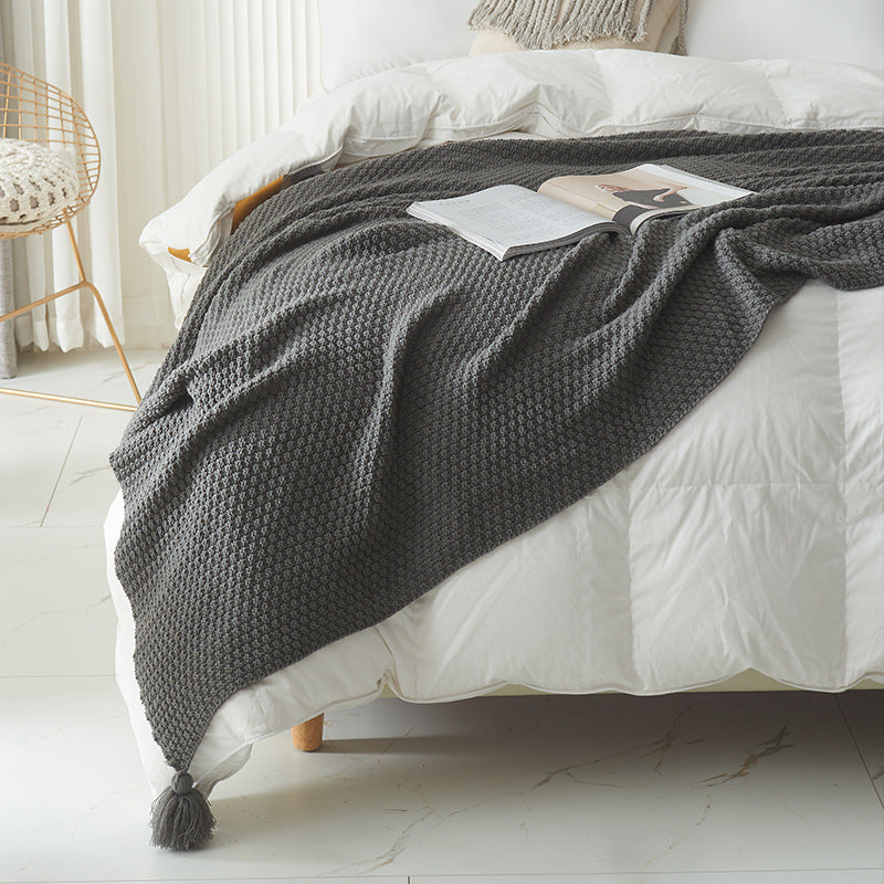 Solid Color Wool Knit Blanket with Tassel, Super Soft Bohemia Throw