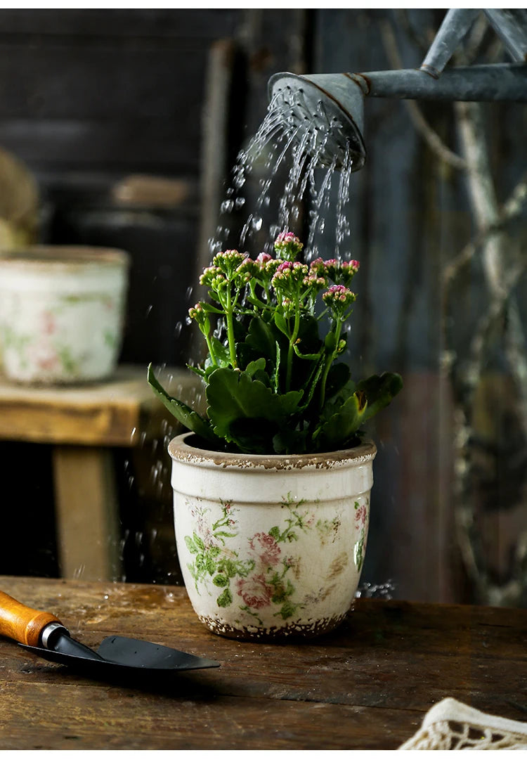 French Retro Vintage Pink Rose Ceramic Flower Pots Horticultural Flowers Green Plants Hydroponic Decorations