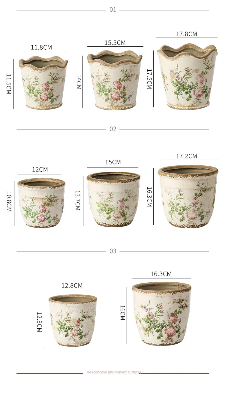 French Retro Vintage Pink Rose Ceramic Flower Pots Horticultural Flowers Green Plants Hydroponic Decorations