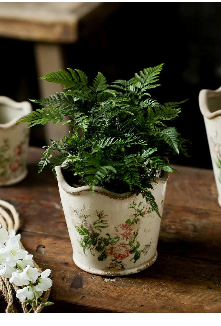 French Retro Vintage Pink Rose Ceramic Flower Pots Horticultural Flowers Green Plants Hydroponic Decorations