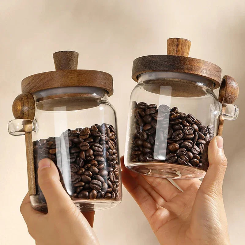 3Pcs Glass Canister with Wood Spoon