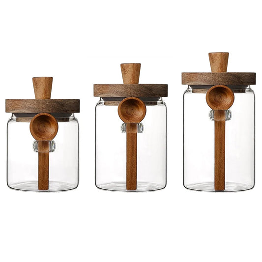 3Pcs Glass Canister with Wood Spoon