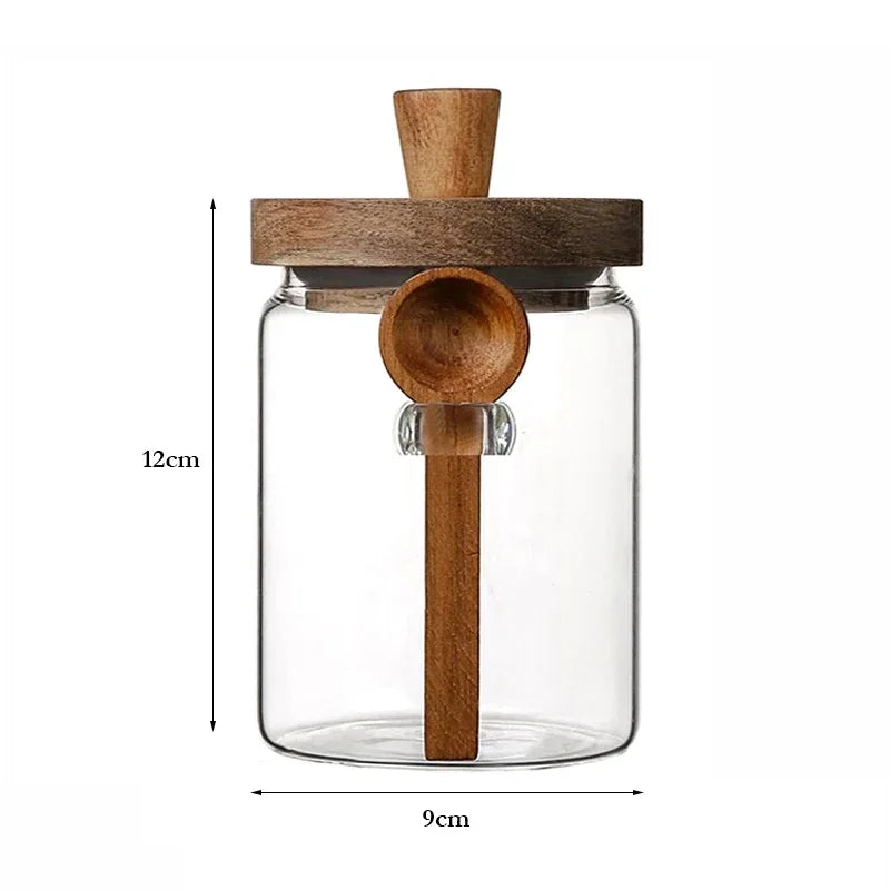 3Pcs Glass Canister with Wood Spoon