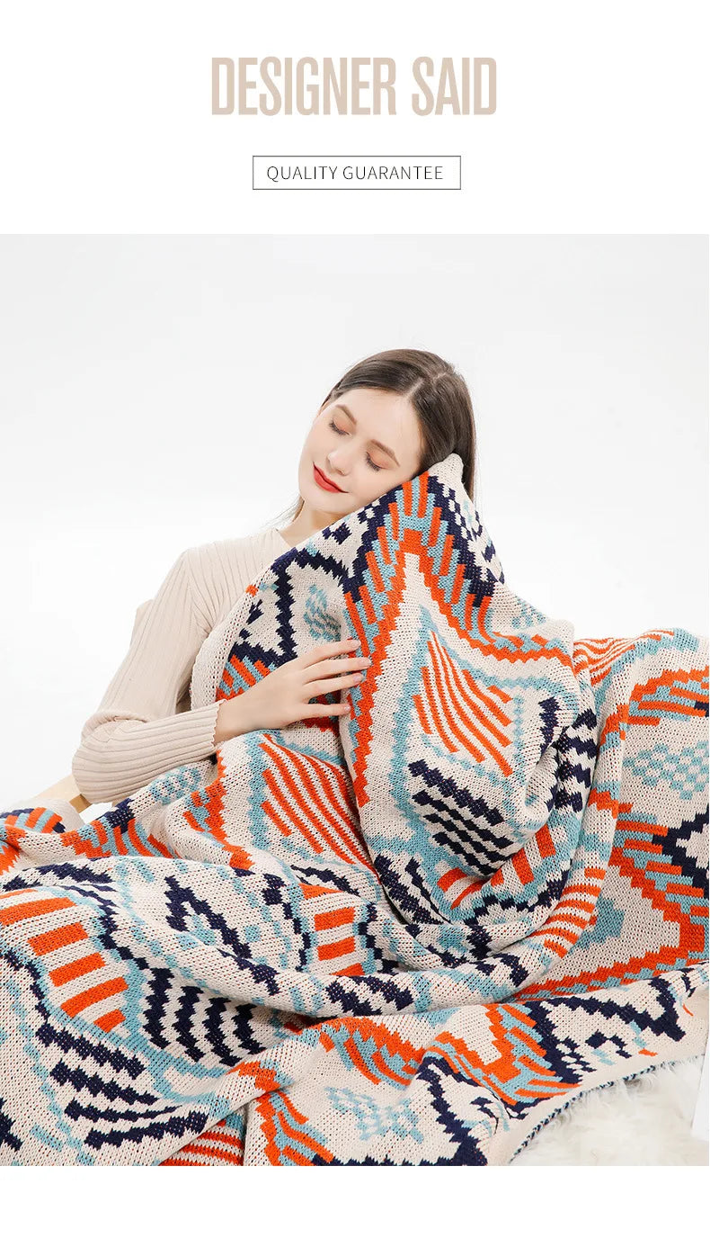 Boho Knit Blanket with Tassel Sofa Blanket Ethnic Wave Air Conditioner Blanket Napping Blanket Bed Spread Blankets for Beds