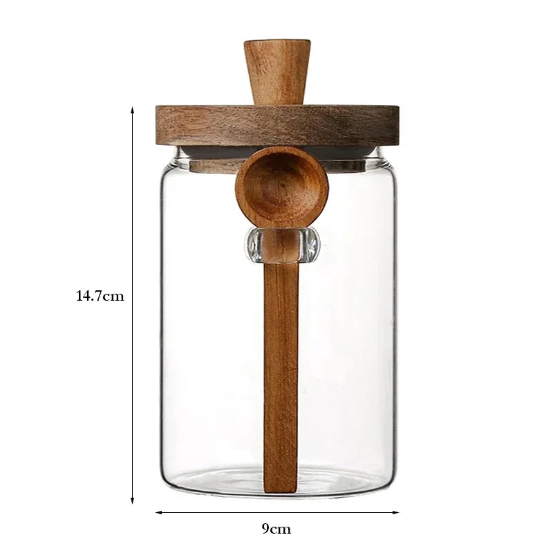 3Pcs Glass Canister with Wood Spoon