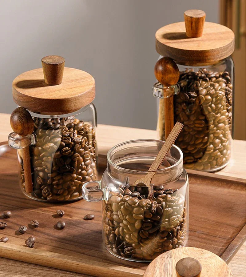 3Pcs Glass Canister with Wood Spoon