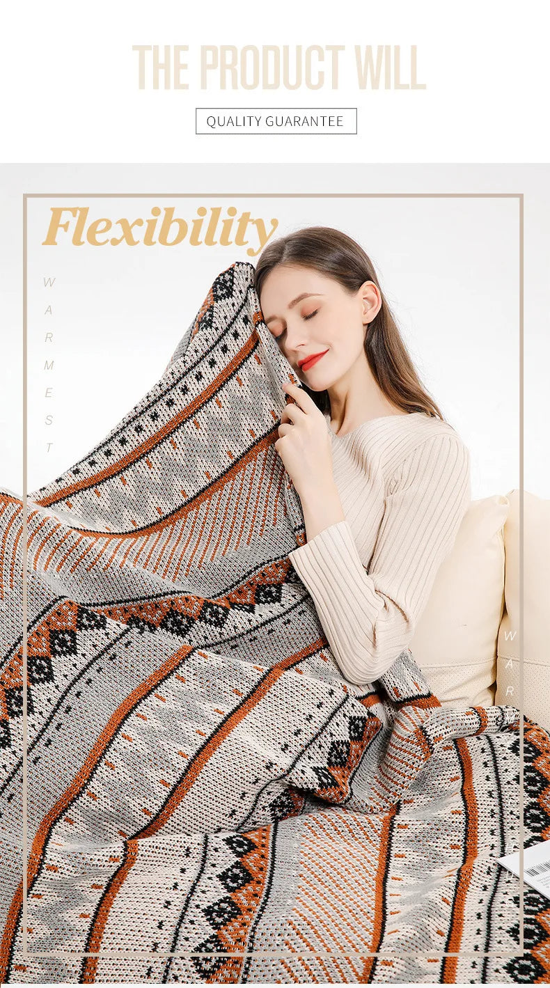 Boho Knit Blanket with Tassel Sofa Blanket Ethnic Wave Air Conditioner Blanket Napping Blanket Bed Spread Blankets for Beds